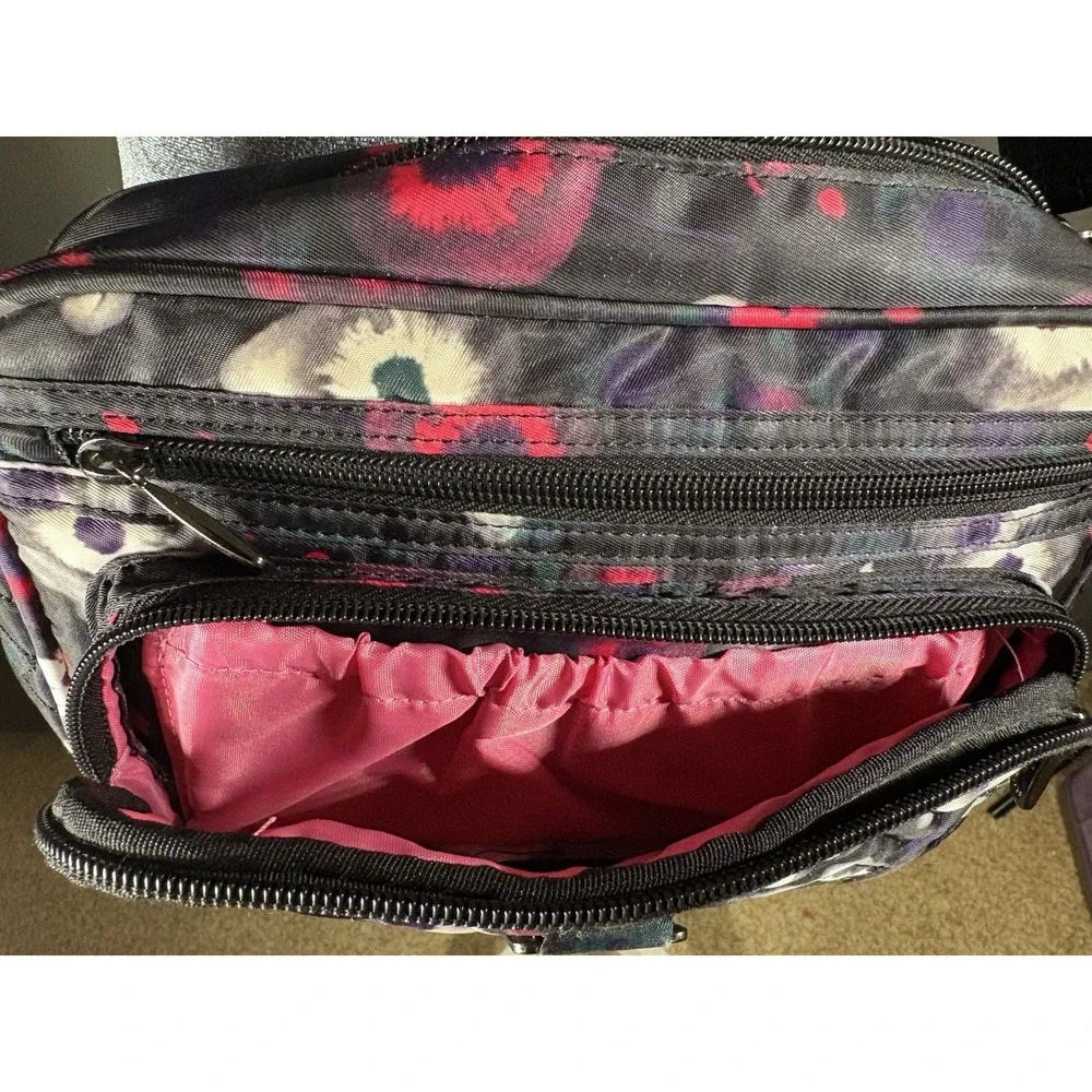 Lug Carousel Convertible Crossbody Belt Bag Purple Pink Floral Quilted Purse EUC